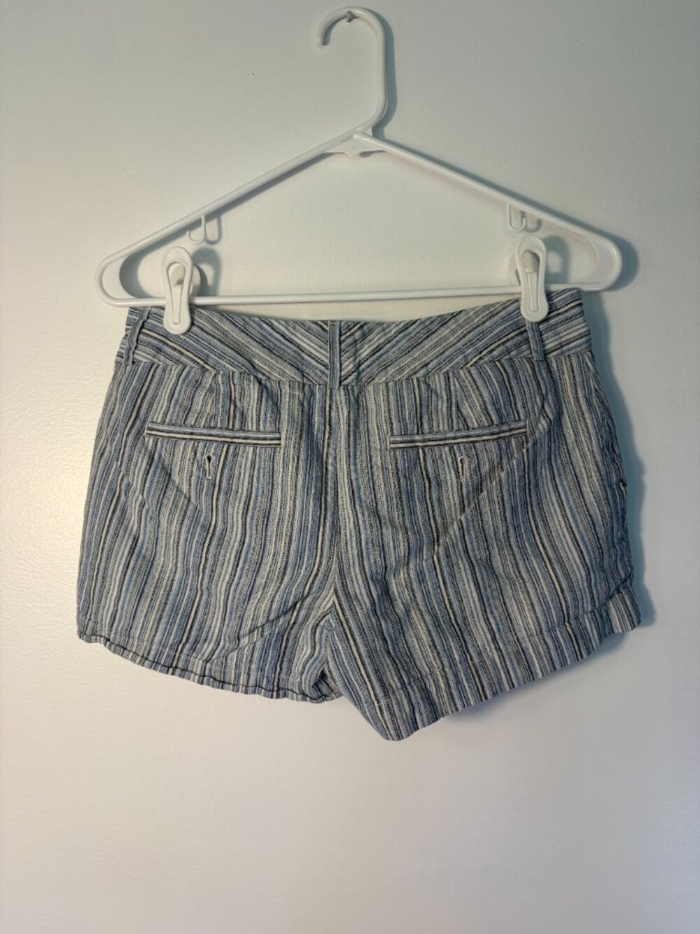Calvin Klein Blue White Stripe Linen Blend Mid-Rise Shorts - Picture 5 of 5